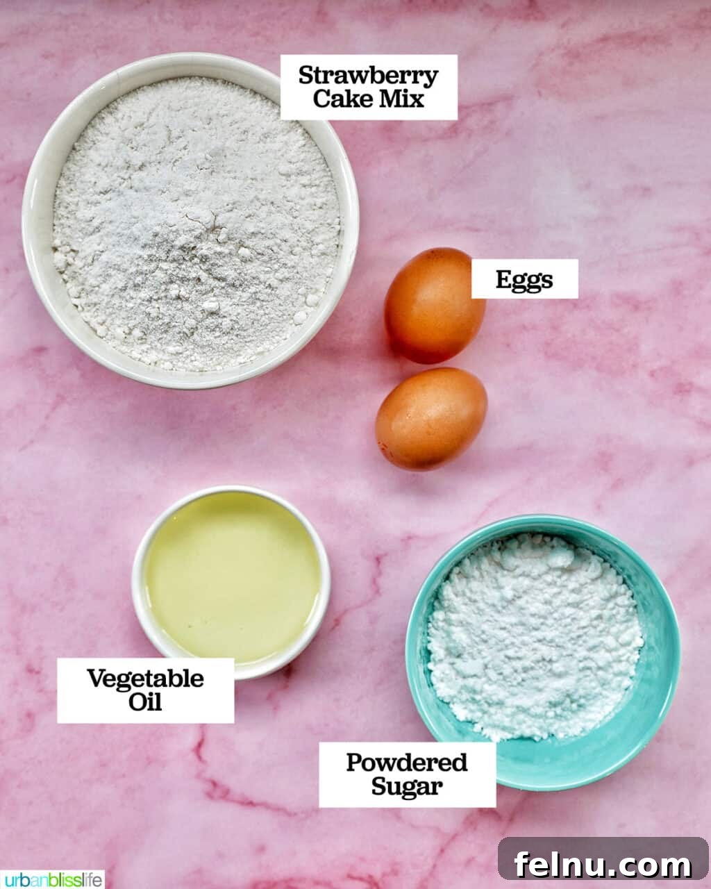 Ingredients for Strawberry Crinkle Cookies