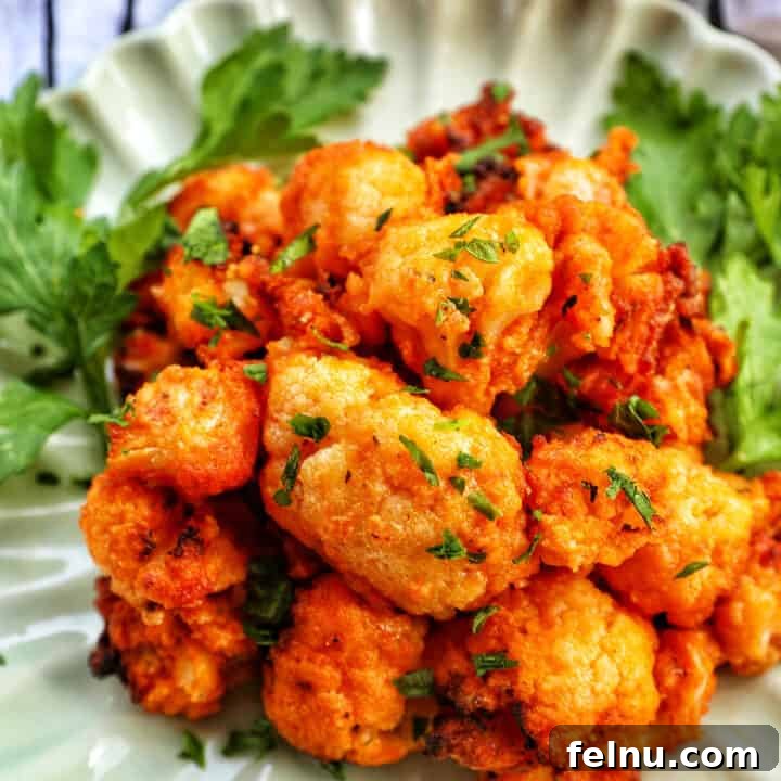 Crispy Air Fryer Buffalo Cauliflower, a delicious vegan appetizer.
