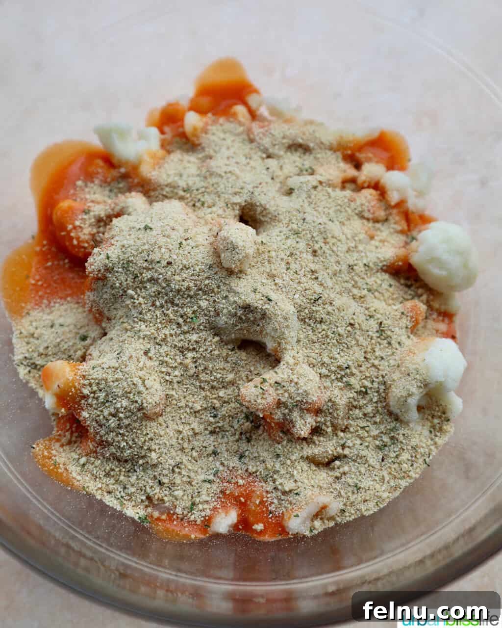 Fiery Air-Fried Cauliflower Poppers 8 Cauliflower florets coated with buffalo sauce and seasonings.