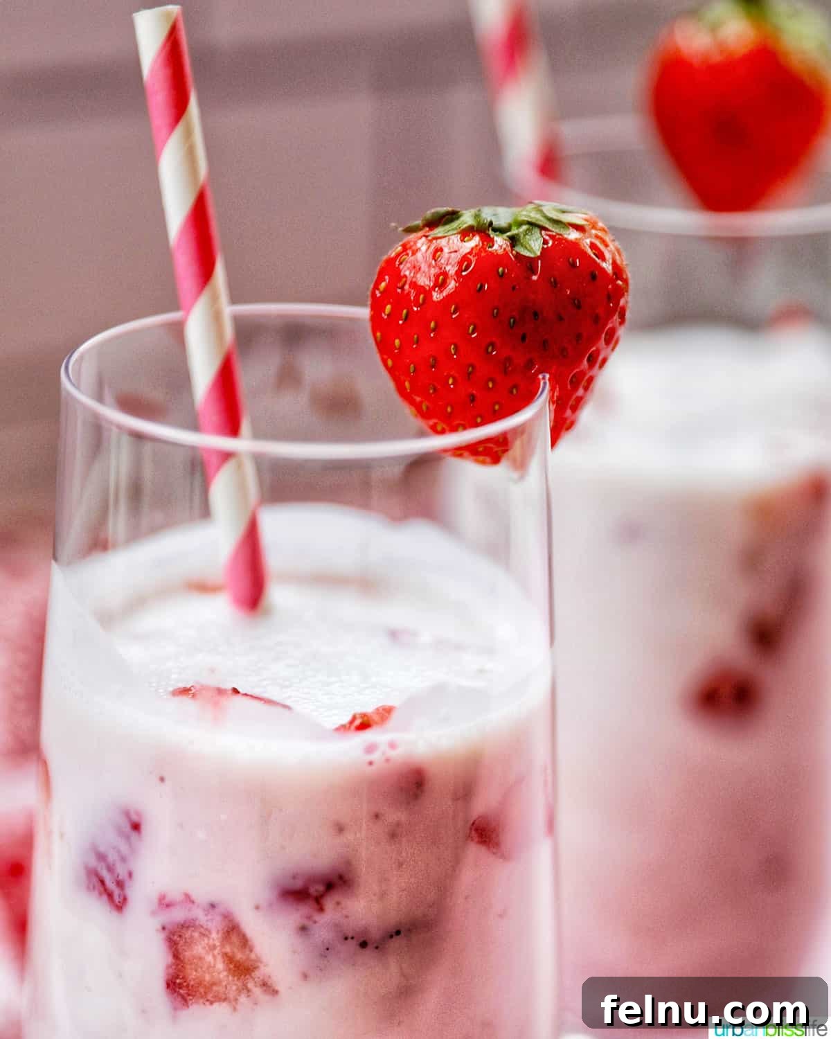 Close-up of Korean Strawberry Milk in glasses