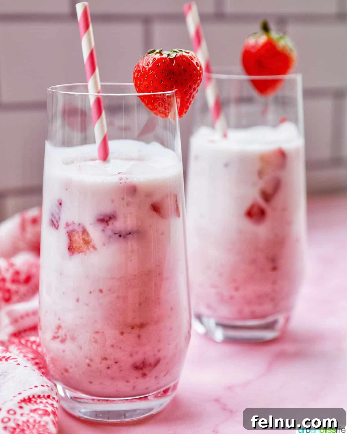 Two glasses of Korean Strawberry Milk
