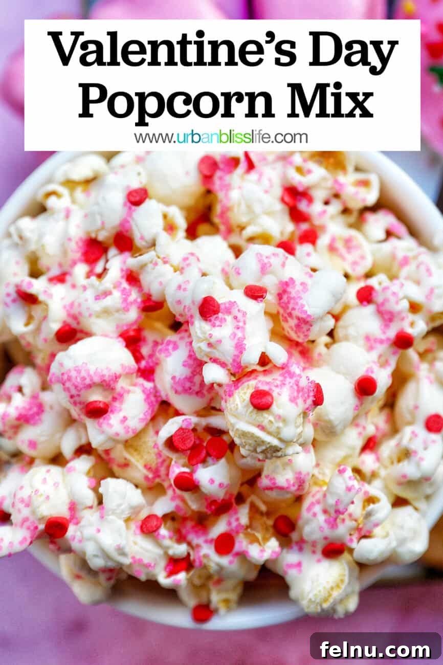 Valentine's Day Popcorn Delight 8 Valentine's Day Popcorn in a bowl with text overlay