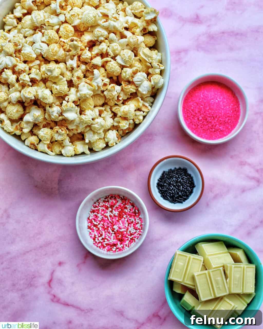 Valentine's Day Popcorn Delight 4 Ingredients for making Valentine's Day Popcorn