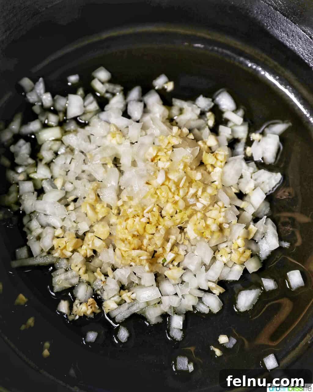 Garlic and onions in a Dutch oven pot.