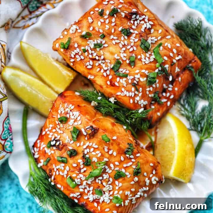 air fryer teriyaki salmon with lemons.
