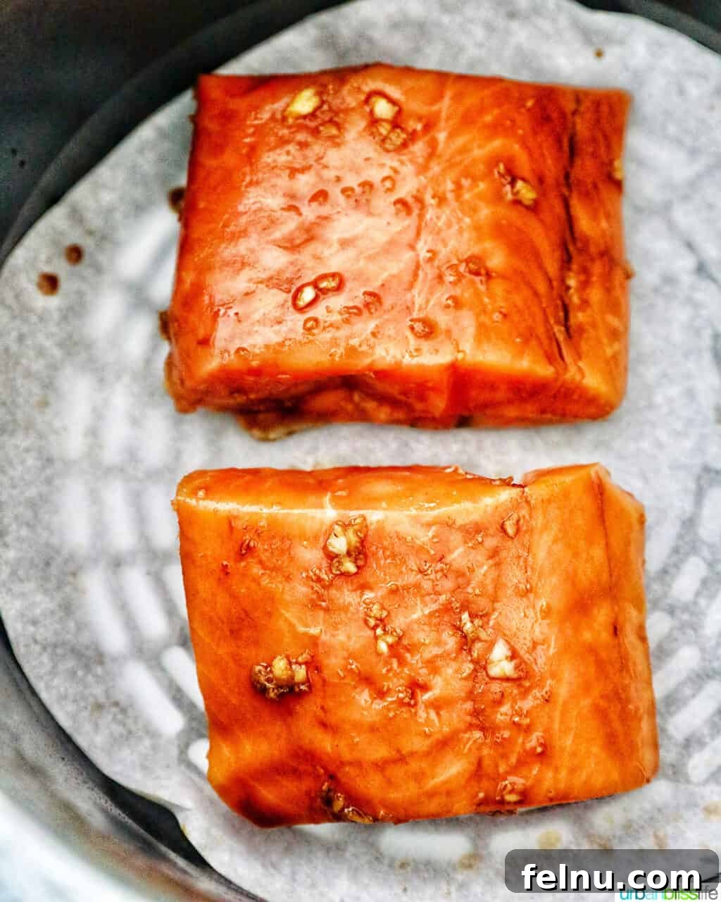 two salmon fillets in air fryer
