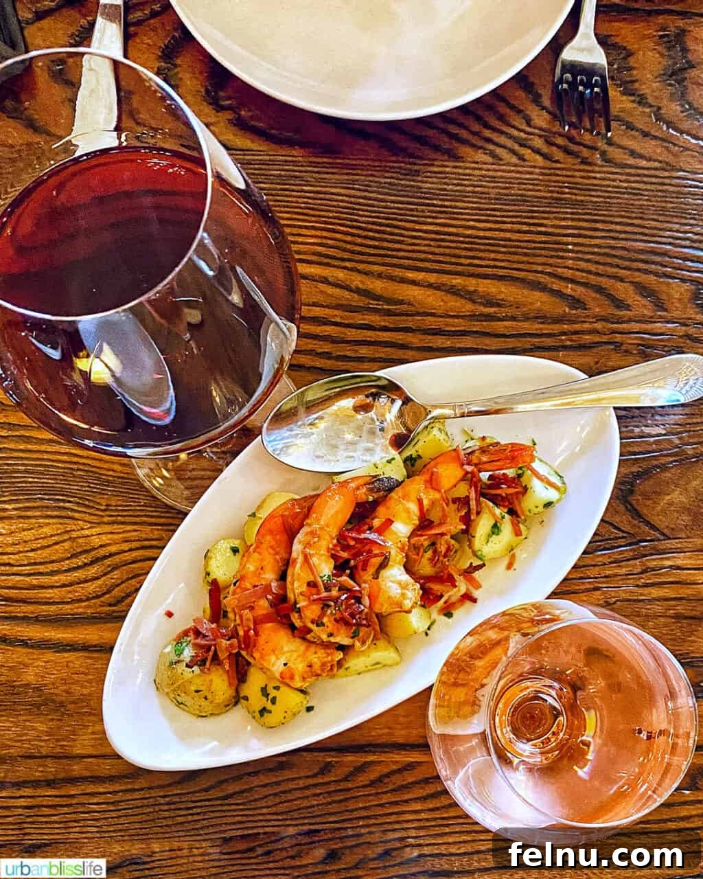 Rosmarino Trattoria: A Taste of Italy 7 Glasses of wine with Patate and Gamberi at Rosmarino Osteria restaurant during a wine pairing dinner
