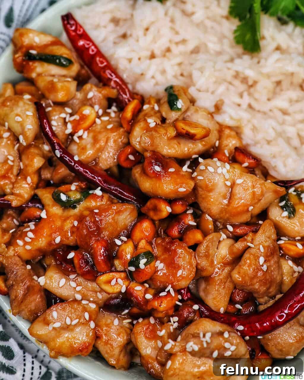 Weeknight Kung Pao Chicken 19 A bowl of Kung Pao Chicken served with white rice