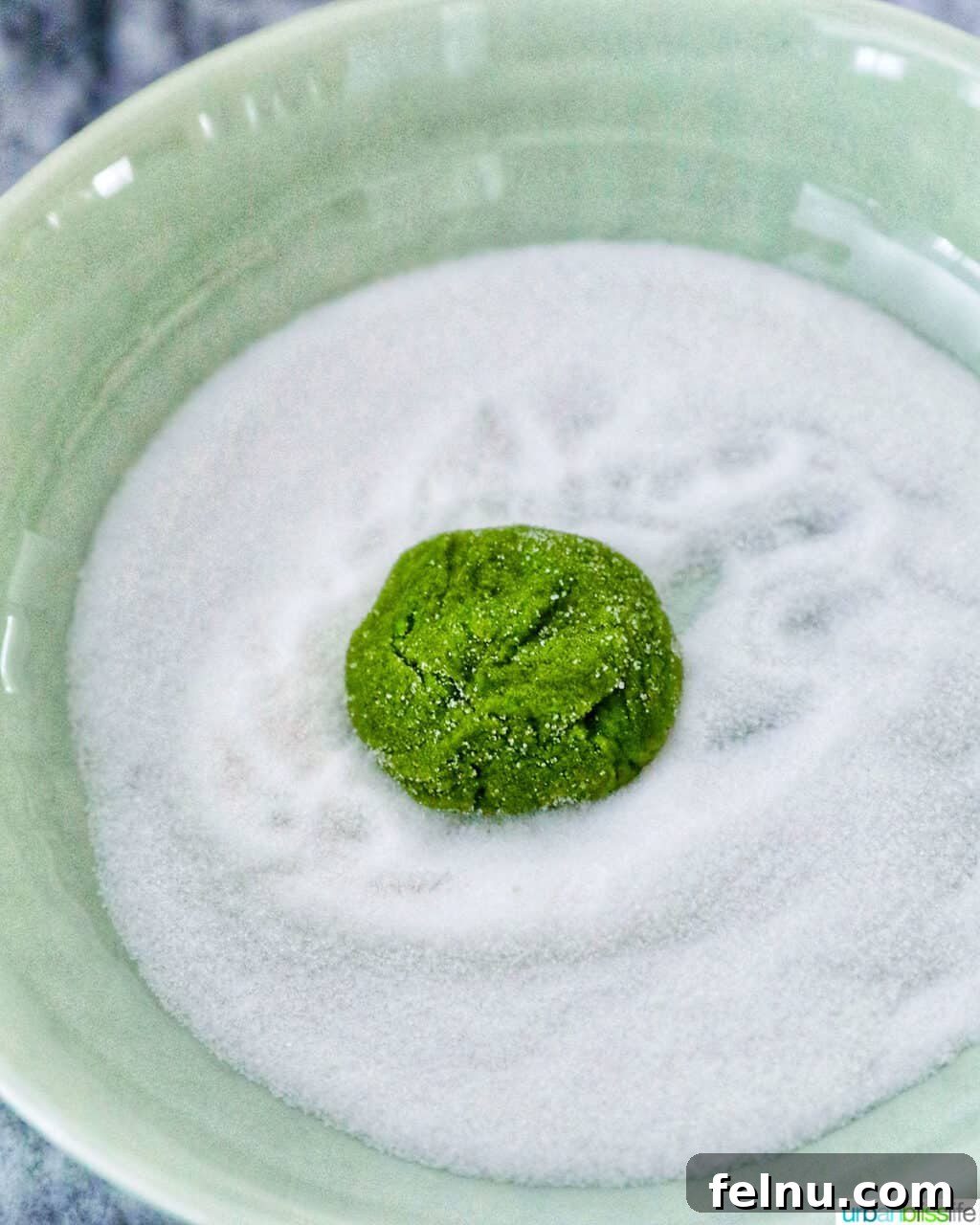 Matcha Magic Crinkles 15 Dough ball in sugar