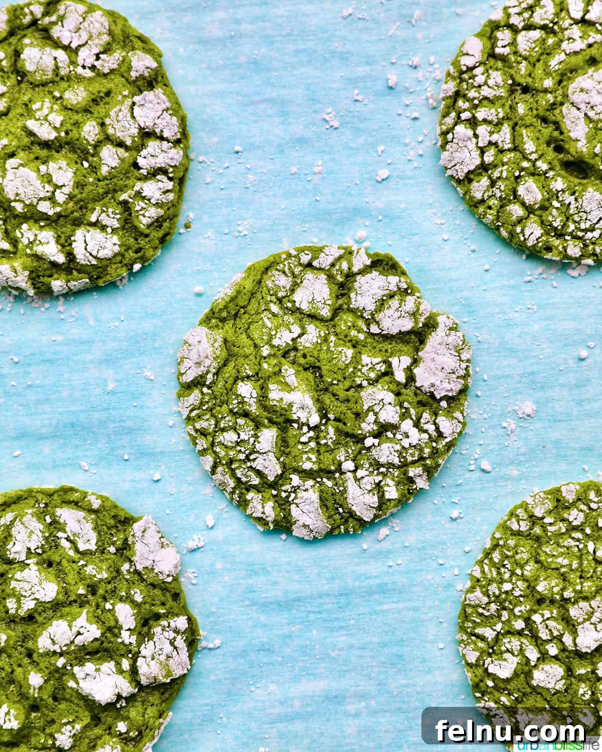 Matcha Magic Crinkles 18 Matcha Crinkle Cookies close up