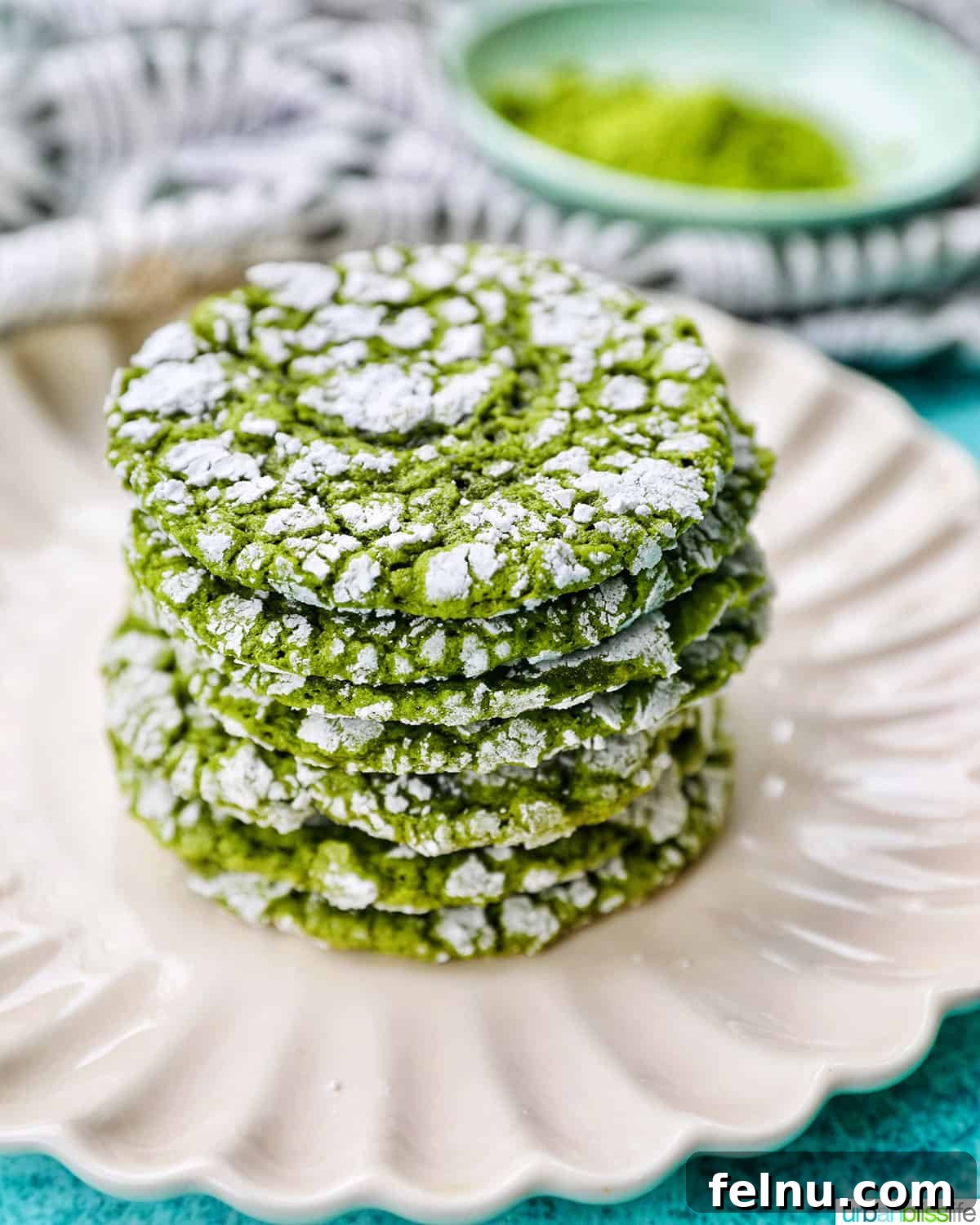 Matcha Magic Crinkles 20 Matcha Crinkle Cookies stacked
