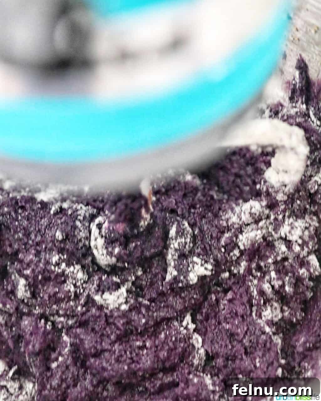 Ube and White Chocolate Dream Cookies 10 Close-up of the vibrant purple Ube cookie batter.