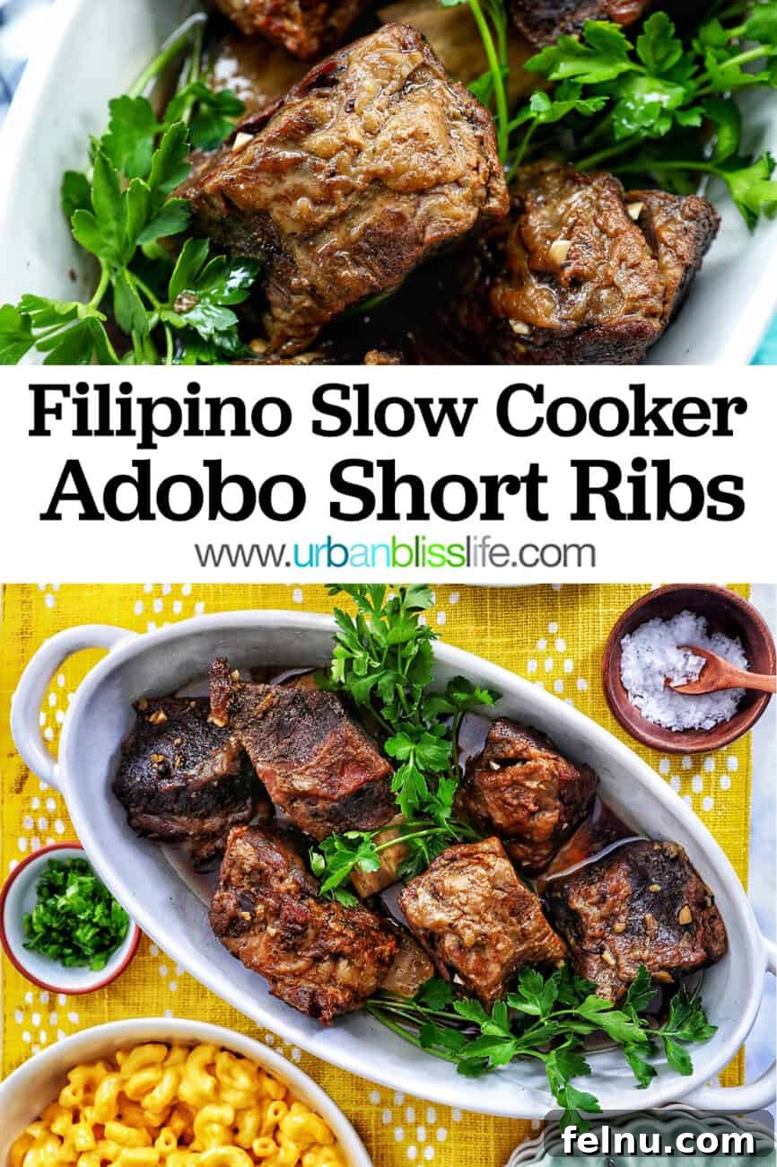 Slow Cooker Filipino-Style Beef Ribs Adobo 25 slow cooker Filipino short ribs with title text