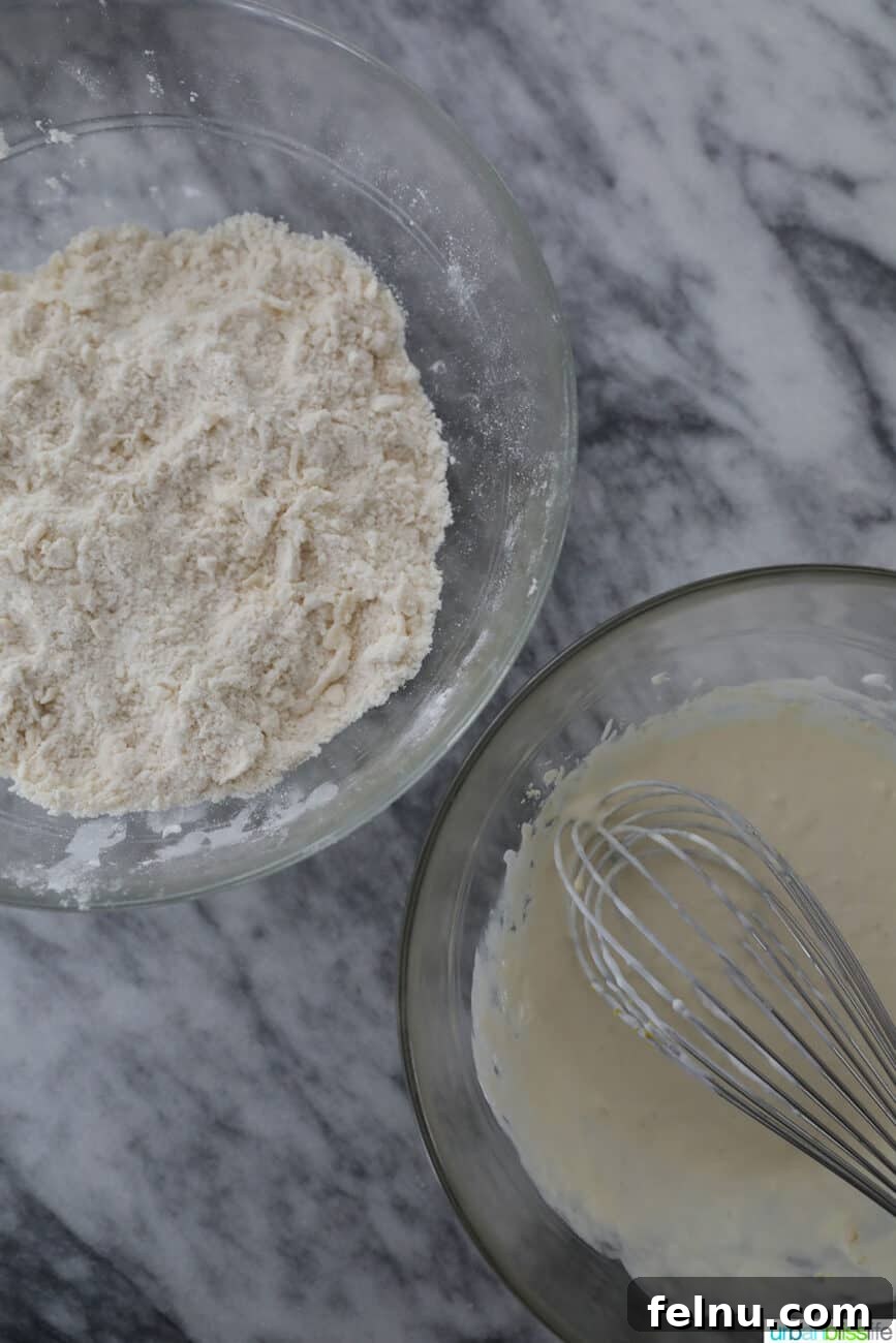 Dry and wet ingredients to make scones