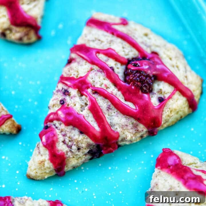 blackberry scones with blackberry glaze.