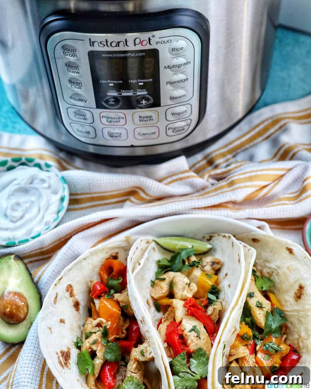 Sizzling Instant Pot Chicken Fajitas 19 Instant Pot with plate of chicken fajitas