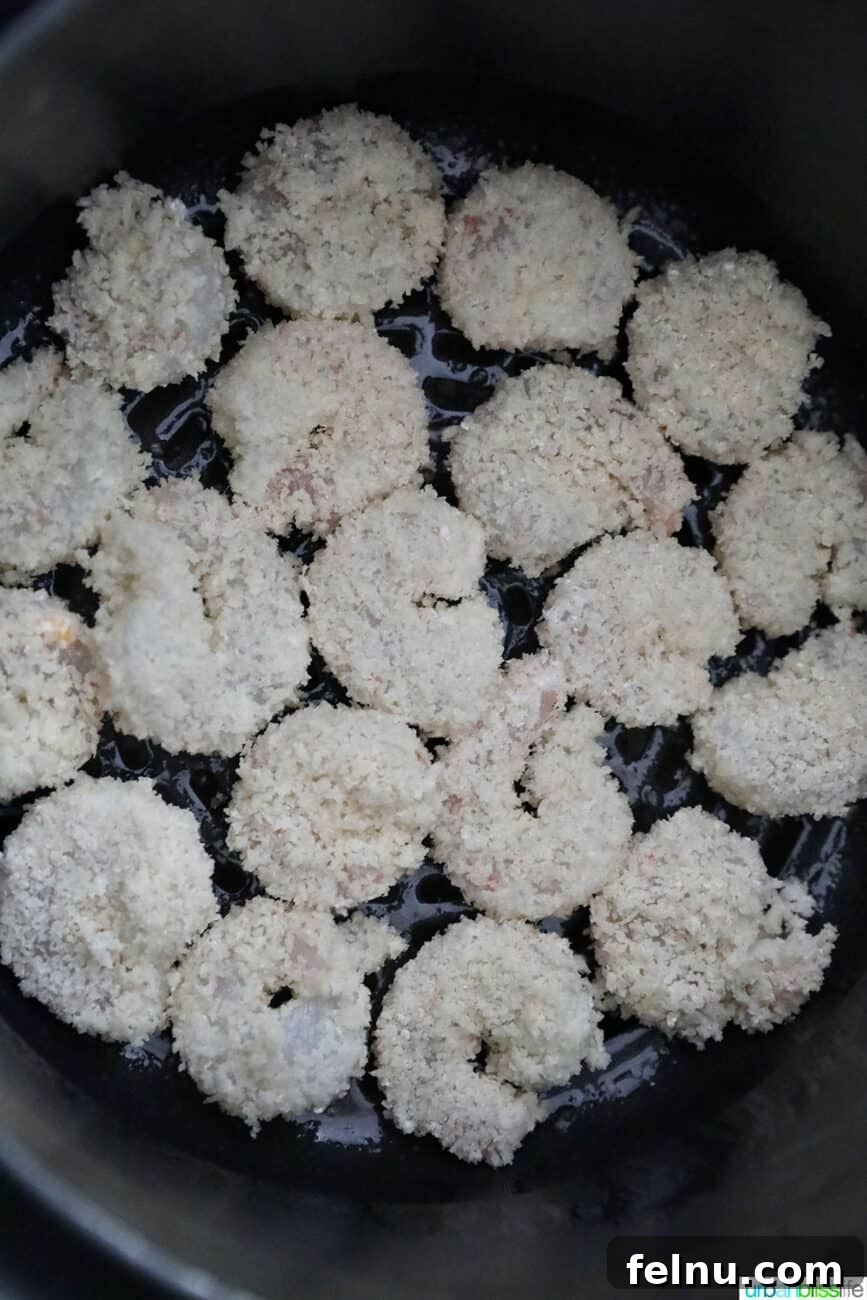 Bang Bang Shrimp: An Air Fryer Sensation 12 Coated shrimp in the air fryer basket, ready to air fry