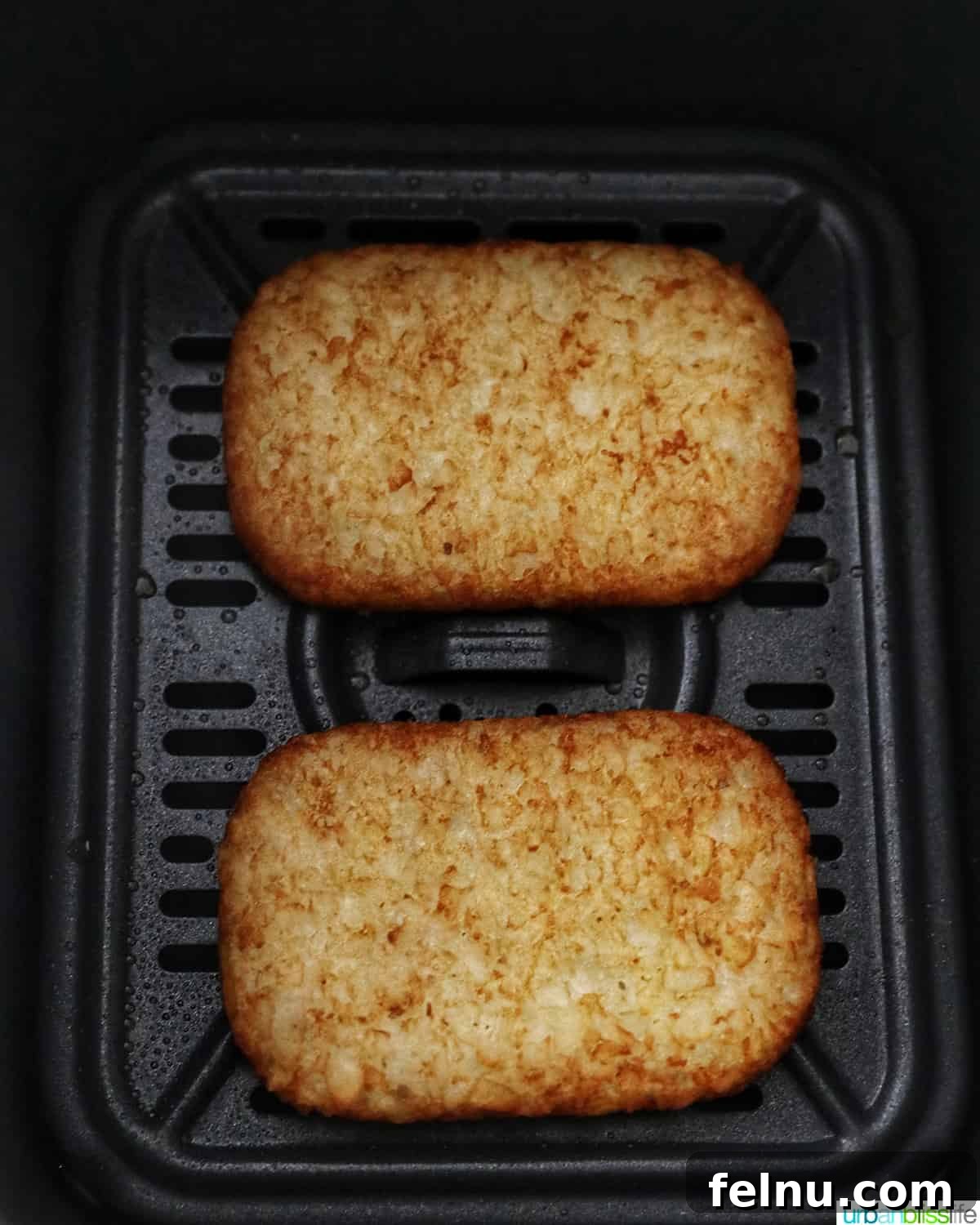 Air Fried Golden Hash Browns 3 hash brown patties cooked in the air fryer