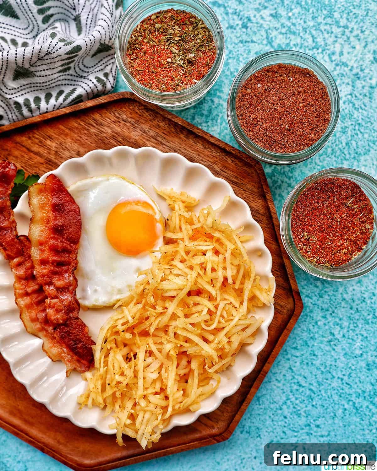 Air-Fried Hash Brown Bliss 12 Shredded Air Fryer Hash Browns with seasoning options on the side