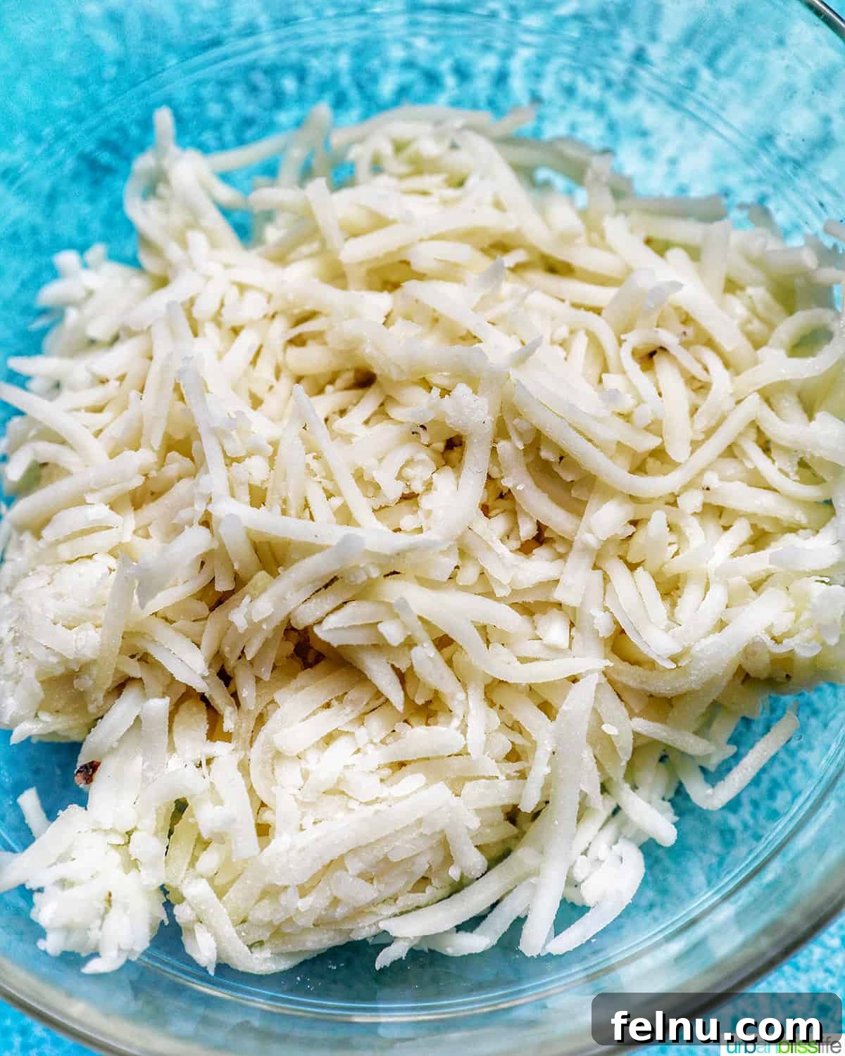 Air-Fried Hash Brown Bliss 5 Frozen hashbrowns in a bowl before seasoning
