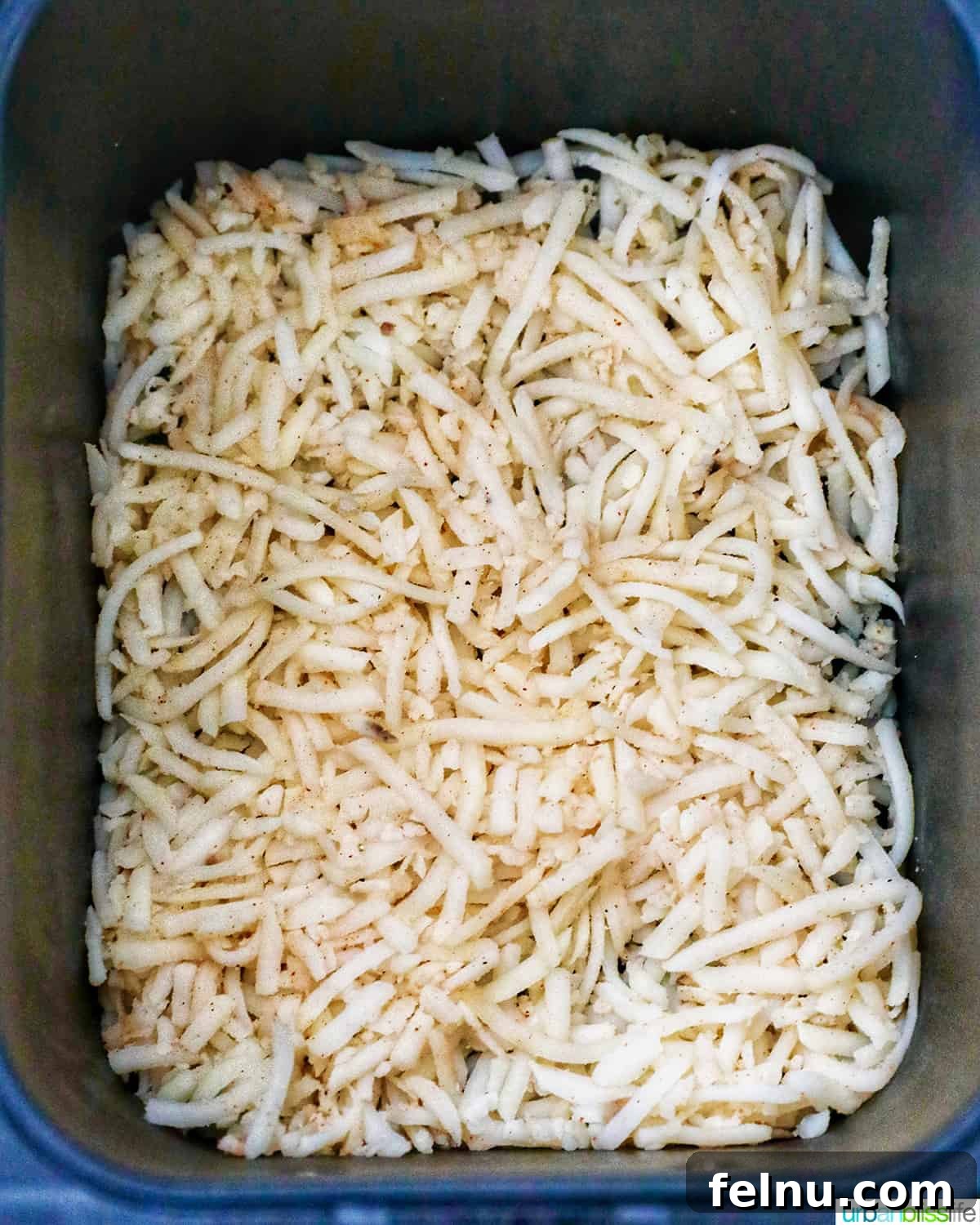 Air-Fried Hash Brown Bliss 8 Seasoned frozen hash browns placed in a single layer in the air fryer