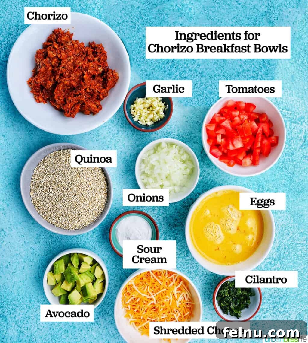 Ingredients for making Chorizo Breakfast Bowls
