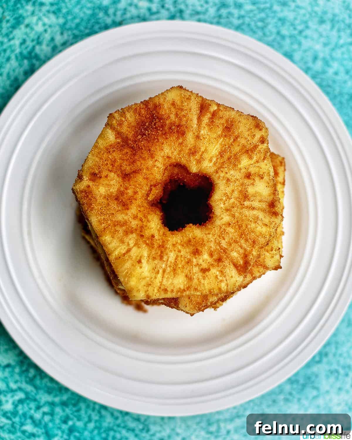 Golden Air Fryer Pineapple 6 Stack of seasoned pineapple slices ready for air frying