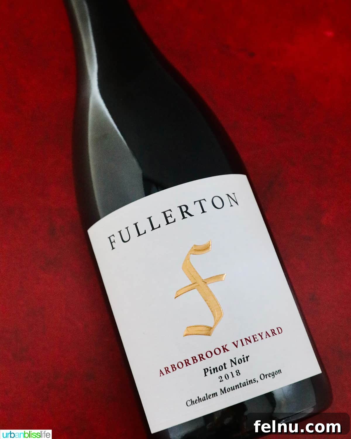 Fullerton Uncorked 4 A bottle of Fullerton Wines' 2018 Arborbrook Vineyard Pinot Noir, highlighting its deep color and elegant label.
