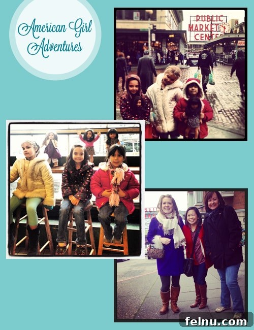 American Girl Takes On Seattle 12 Girls with American Girl dolls at Pike Place Market