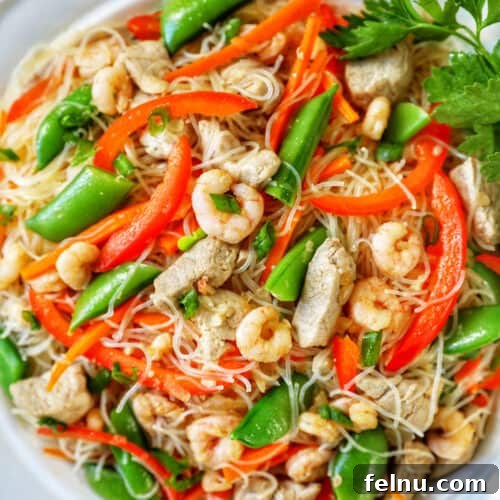 Filipino Pancit Bihon in a bowl