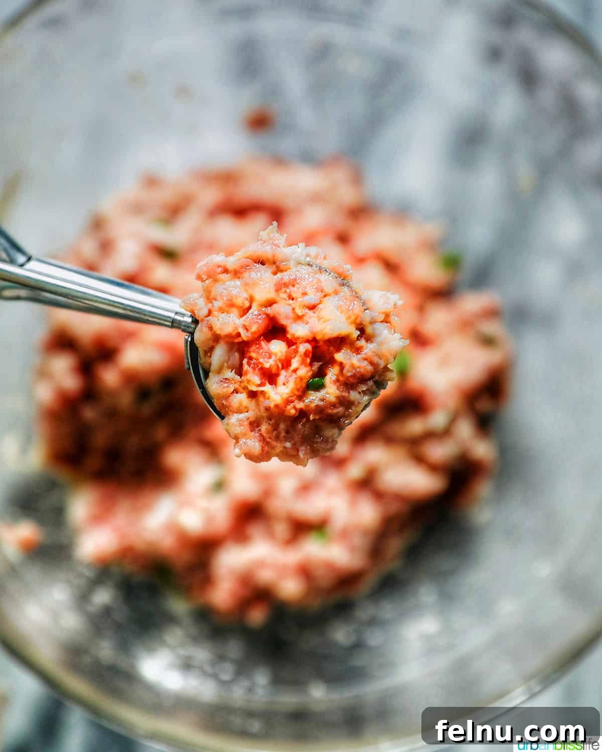 Scooping meatball for Almondigas
