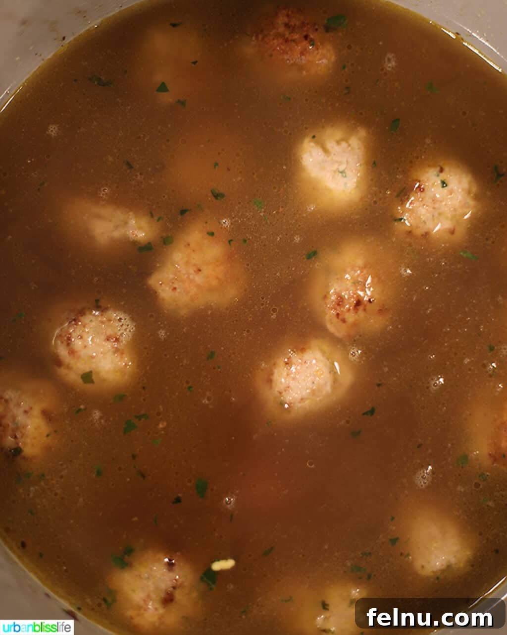 Meatballs covered in broth in the Instant Pot