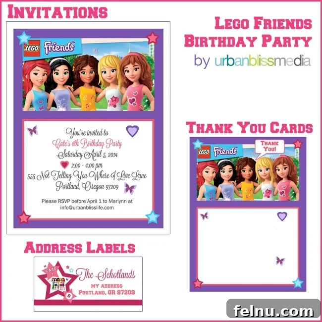 LEGO Friends Birthday Bash 3 Lego Friends Birthday Party Invitations Thank You Cards
