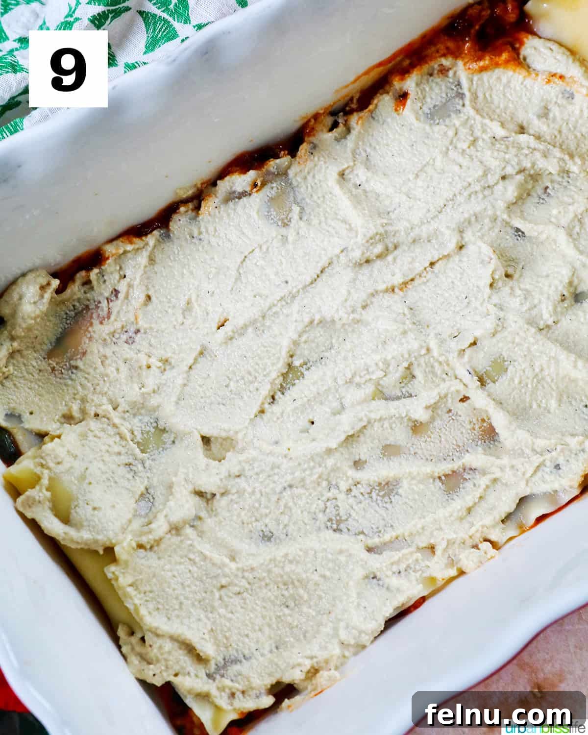 Creamy Vegan Lasagna 20 cashew cheese spread over lasagna noodles.