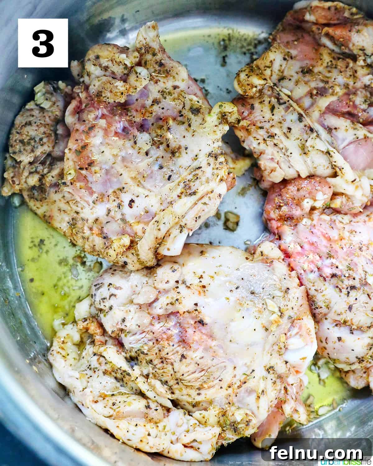 Instant Pot Chicken Thigh Recipe: Quick, Easy, and Delicious 8 Seasoned chicken thighs browning in the Instant Pot