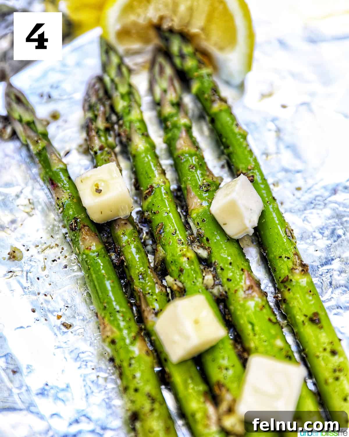 Adding butter to asparagus