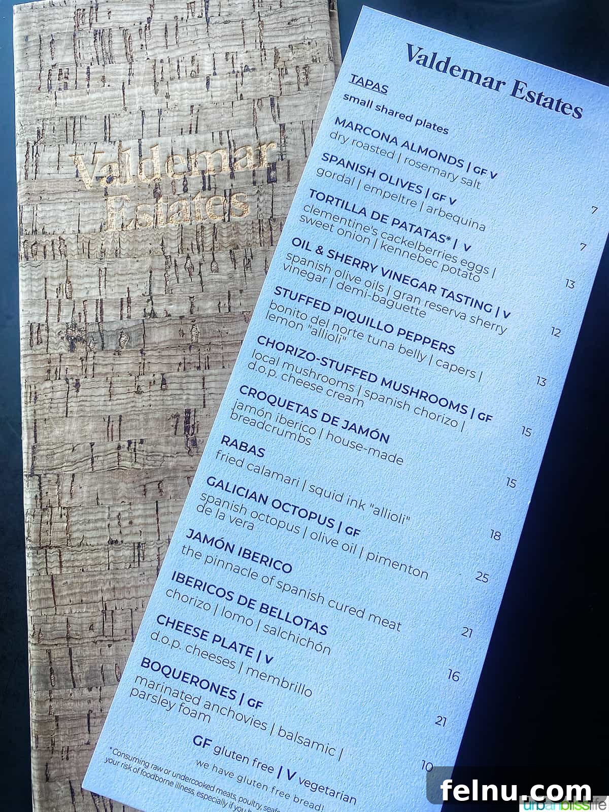 Valdemar Estates: A Legacy of Wine and Family 9 Tapas menu at Valdemar Estates.