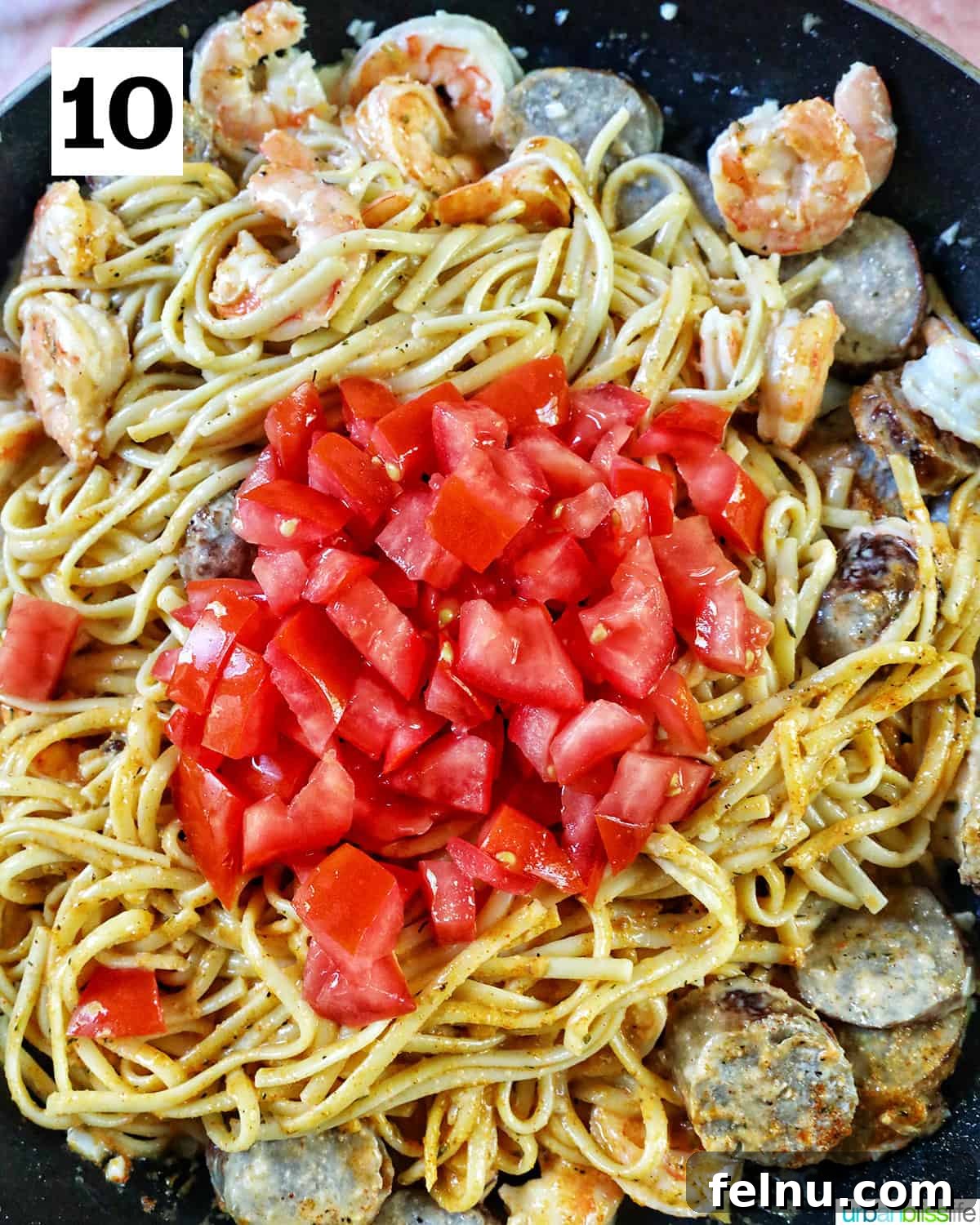 Savory Seafood & Sausage Skillet 14 Adding Tomatoes