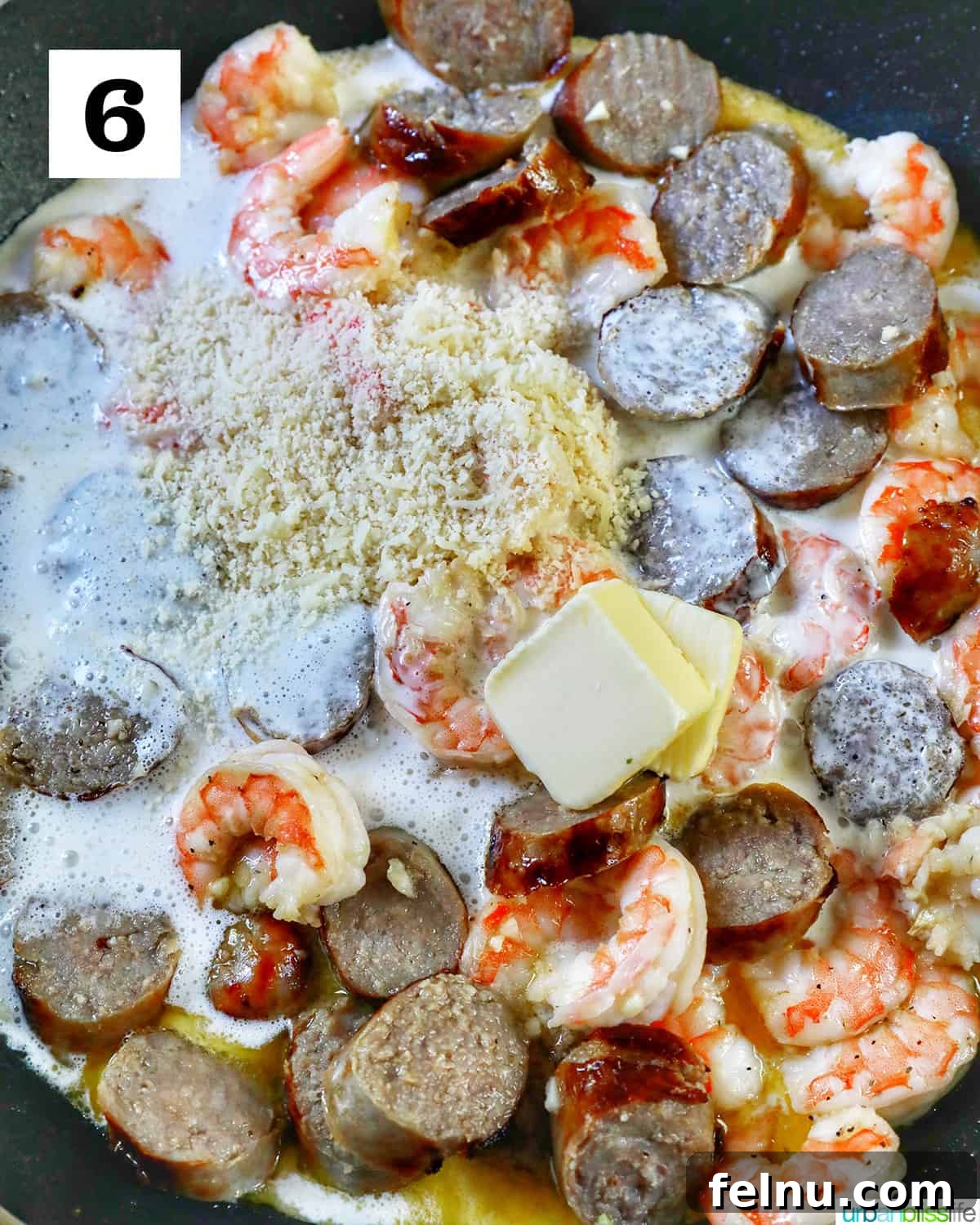 Savory Seafood & Sausage Skillet 10 Adding Butter and Cheese