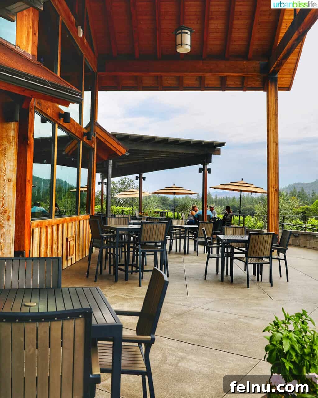 Kriselle Cellars Oregon Wine Country Gem 6 Guests relax on the spacious outdoor back deck of Kriselle Cellars, enjoying wine amidst panoramic views of the estate vineyards and rolling hills of Southern Oregon.