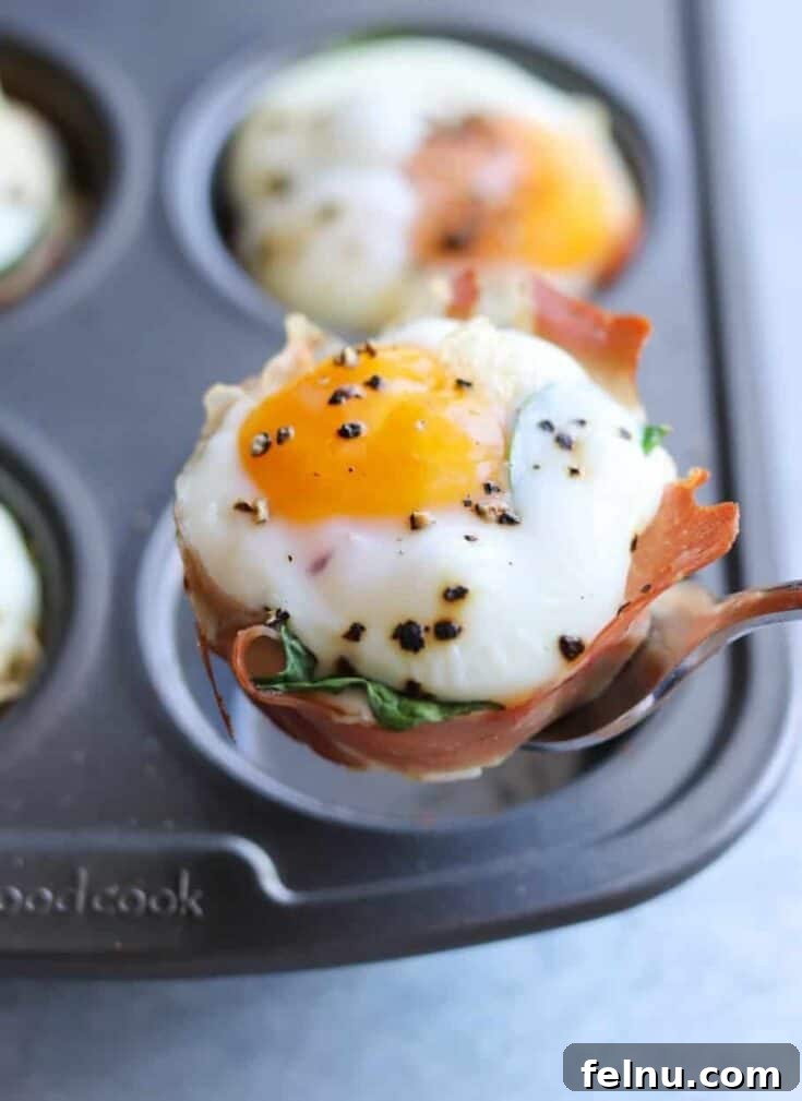 Delicious Prosciutto Egg Cups fresh from the air fryer.