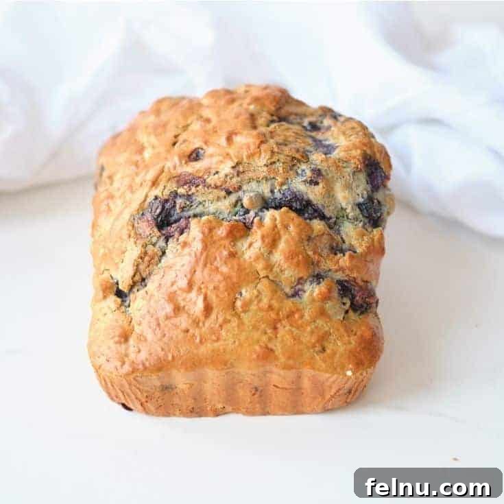 Soft and moist air fryer blueberry bread loaded with fresh blueberries.