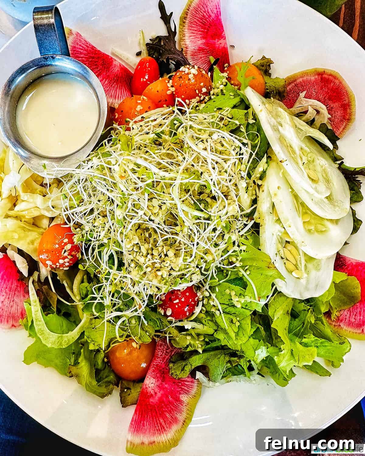 Downtown Victoria's Food Scene 9 A beautifully composed Farmers Market Salad, brimming with fresh, seasonal greens, vegetables, and plant-based protein, served in a bowl at BeLove restaurant.