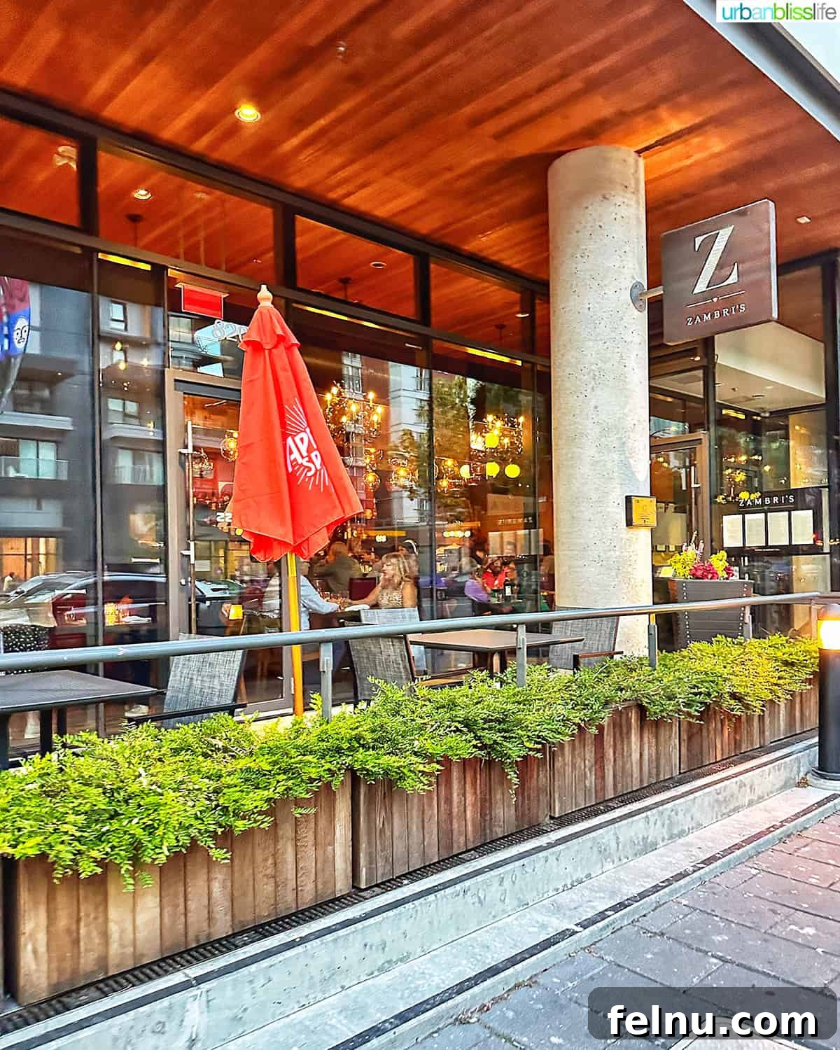 Downtown Victoria's Food Scene 10 The charming exterior of Zambri's, an Italian restaurant in downtown Victoria, showcasing its inviting street presence.