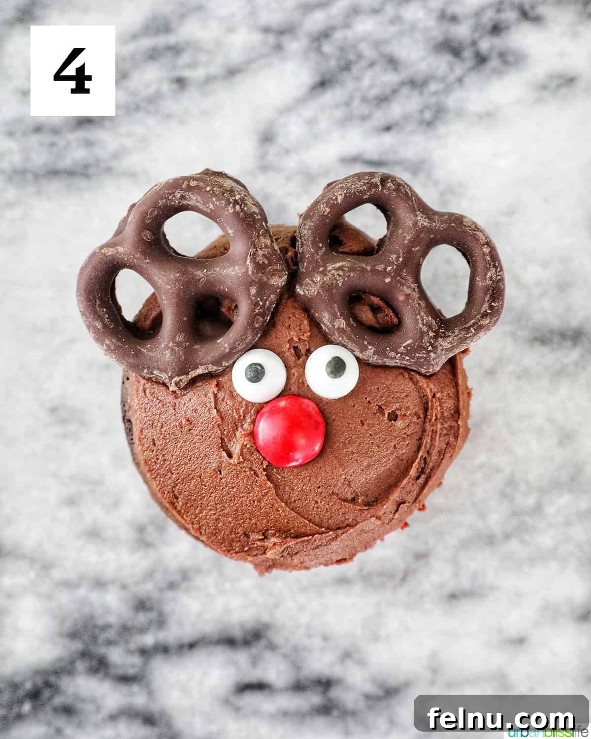 Reindeer Delight Cupcakes 16 A finished, decorated reindeer cupcake