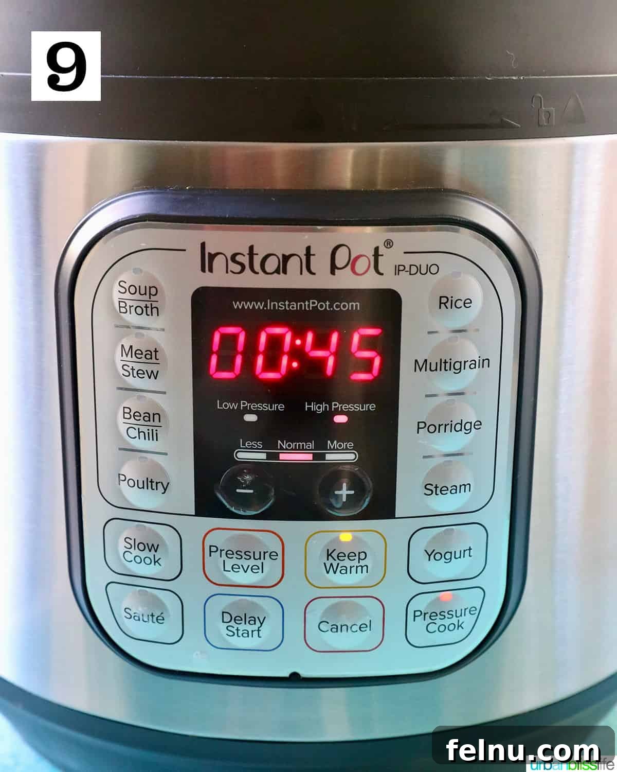 Slow-Cooker Fiesta Shredded Beef 13 Instant Pot set to pressure cook for 45 minutes.