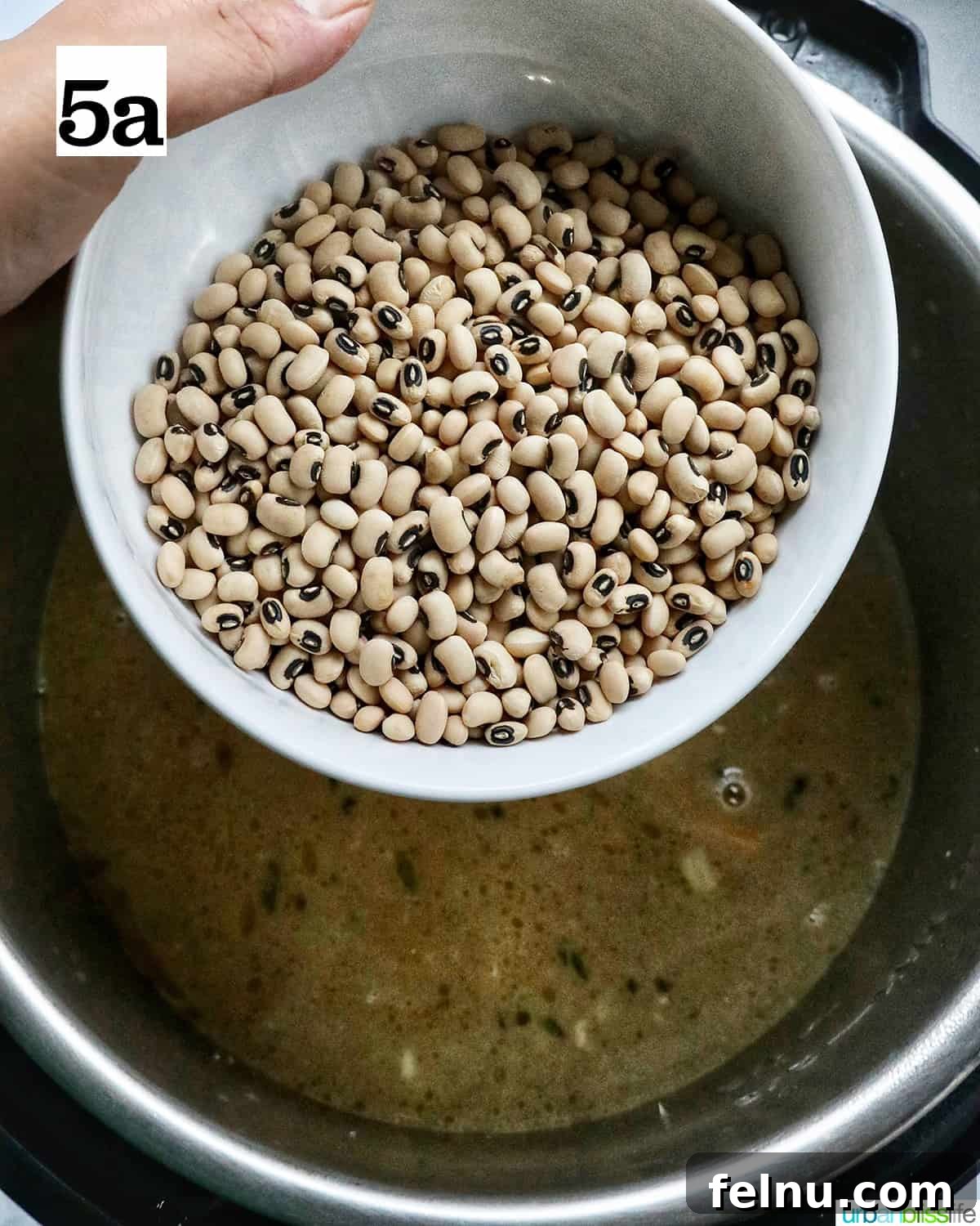 Quick Instant Pot Black Eyed Peas Soak Free 9 bowl of black eyed peas added to the Instant Pot.