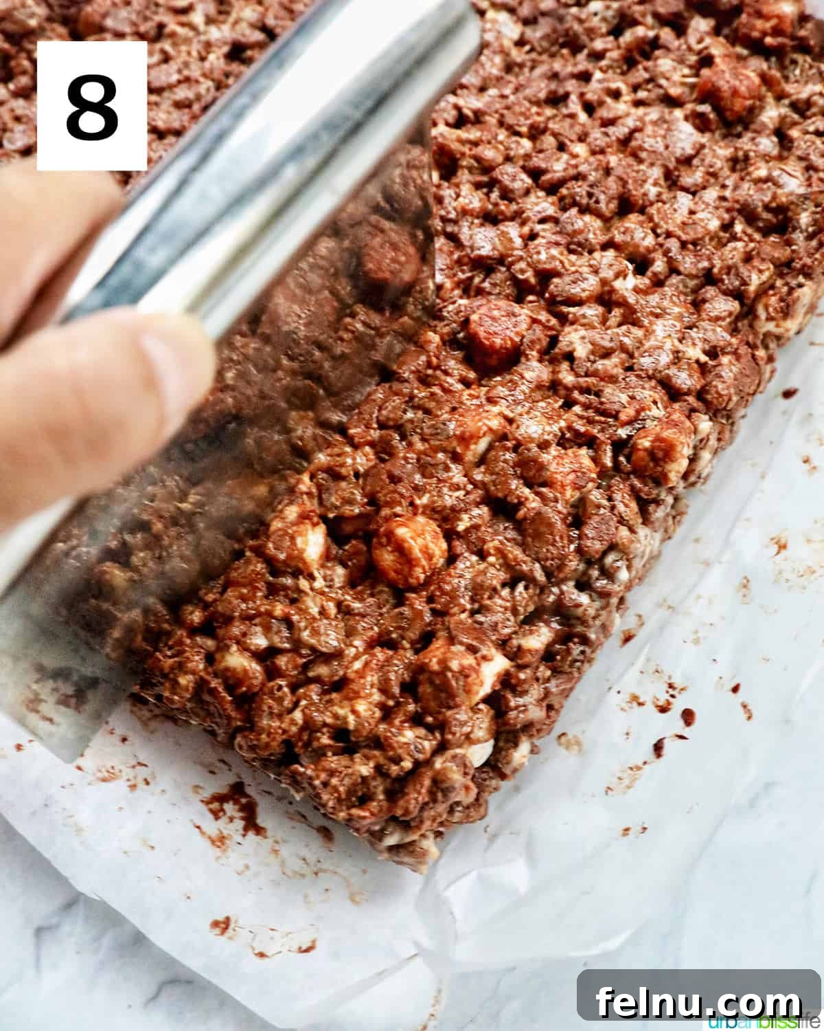 Slicing Chocolate Rice Krispies Treats