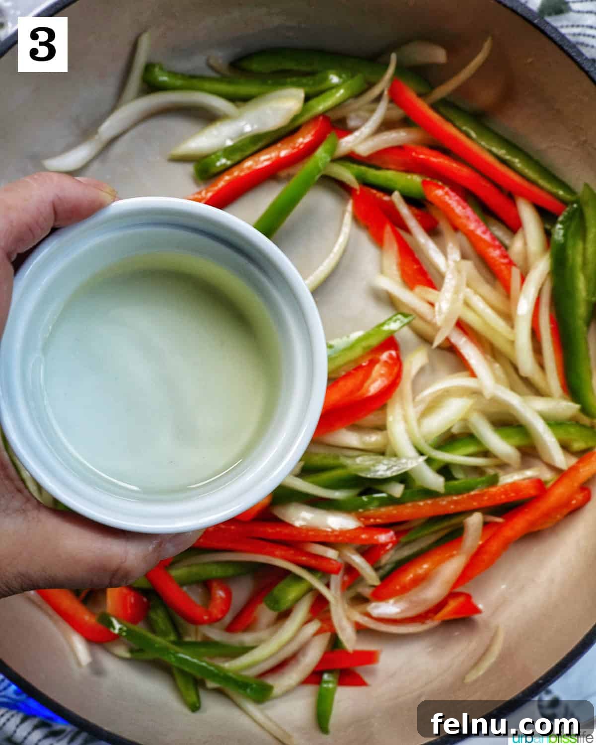 Thai Basil Prawn Stir-Fry 8 Adding white wine to the sautéed vegetables.