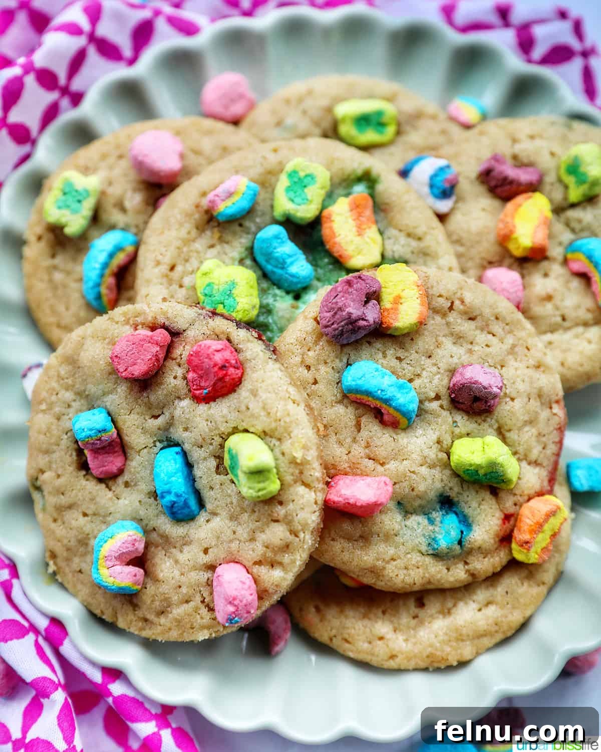 Lucky Charms Cookies 16 Plated Lucky Charms Cookies, ready to be served.